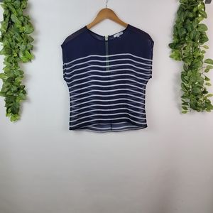 Delia's Sheer Stripe Neon Zip Boxy Nautical Blouse